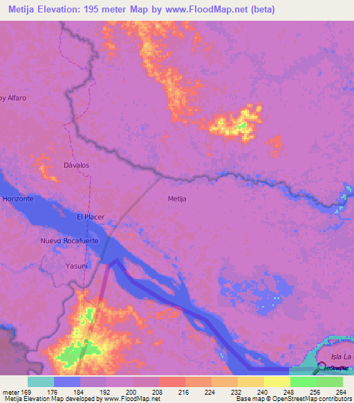 Metija,Ecuador Elevation Map