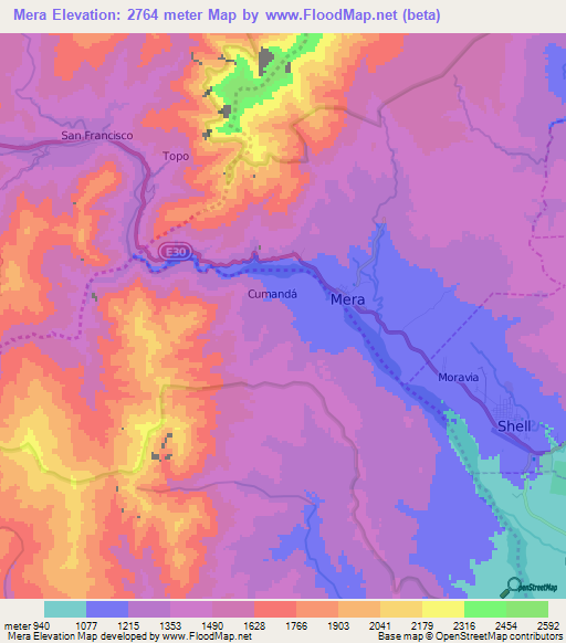 Mera,Ecuador Elevation Map