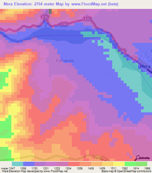 Mera,Ecuador Elevation Map