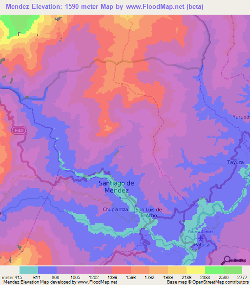 Mendez,Ecuador Elevation Map