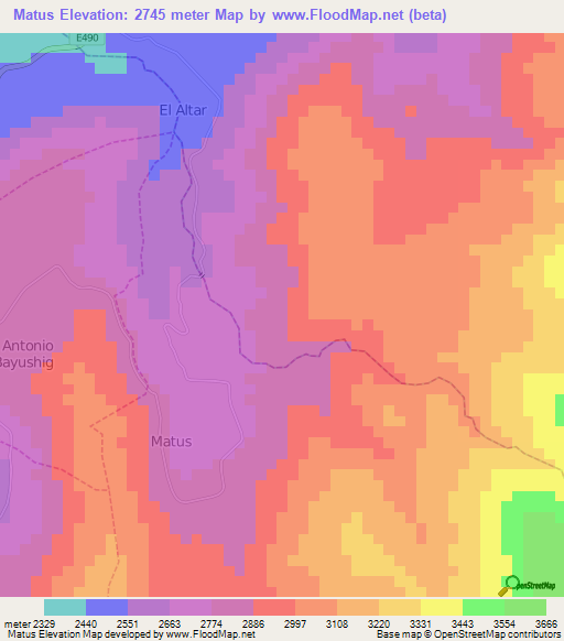 Matus,Ecuador Elevation Map