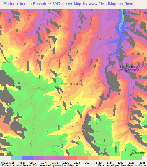 Mariano Acosta,Ecuador Elevation Map