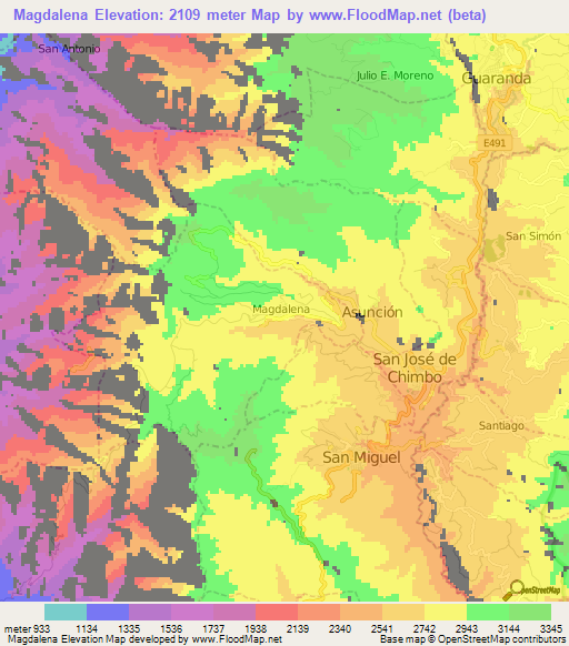 Magdalena,Ecuador Elevation Map