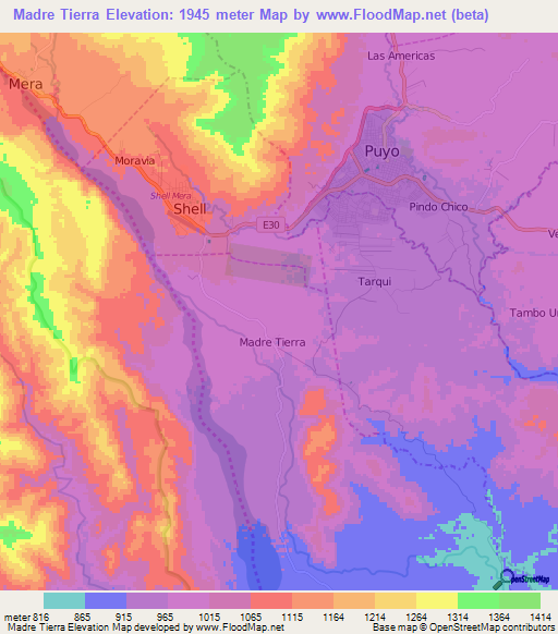 Madre Tierra,Ecuador Elevation Map