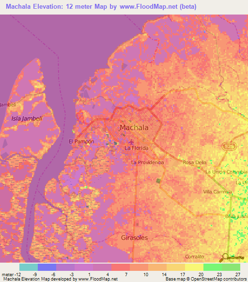 Machala,Ecuador Elevation Map