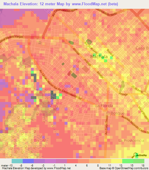 Machala,Ecuador Elevation Map