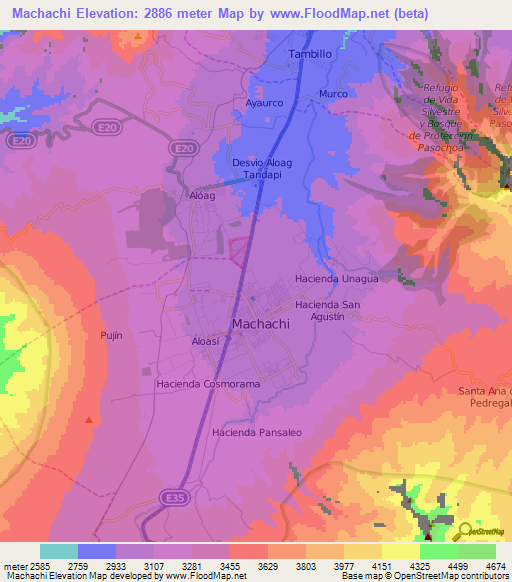 Machachi,Ecuador Elevation Map