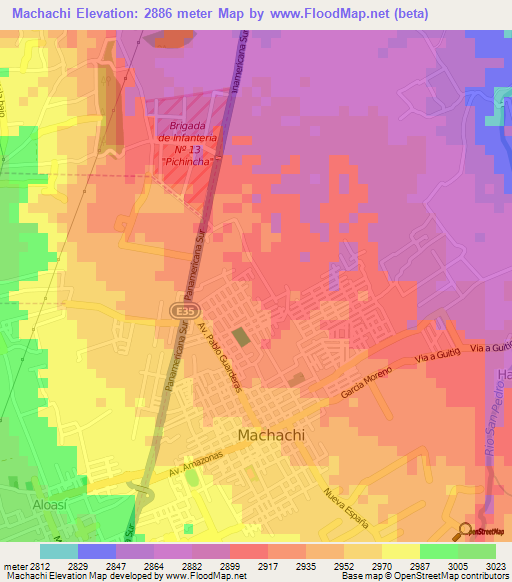 Machachi,Ecuador Elevation Map