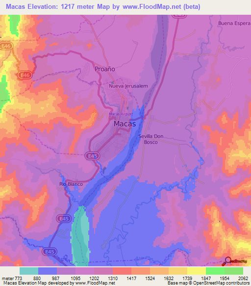 Macas,Ecuador Elevation Map