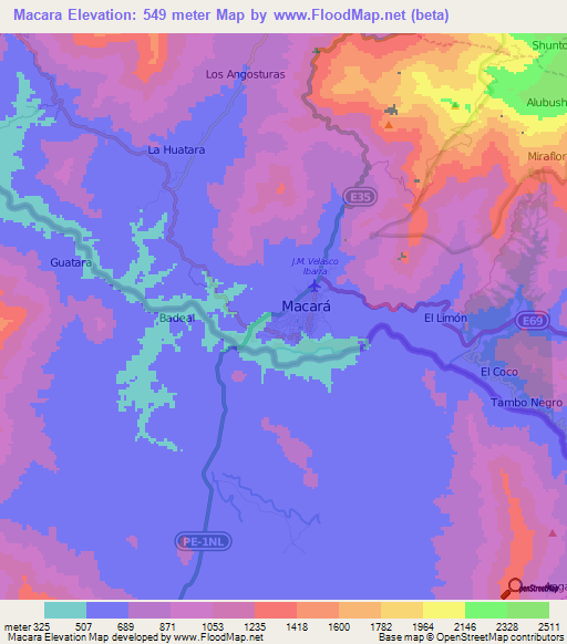 Macara,Ecuador Elevation Map