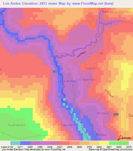 Los Andes,Ecuador Elevation Map