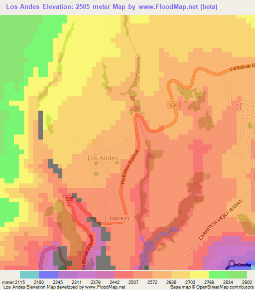 Los Andes,Ecuador Elevation Map