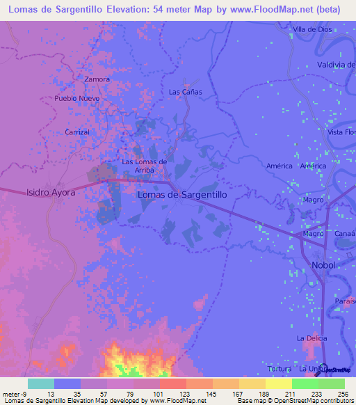 Lomas de Sargentillo,Ecuador Elevation Map