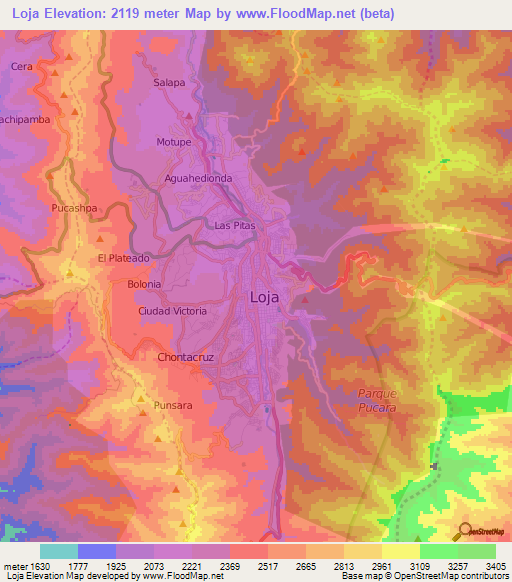 Loja,Ecuador Elevation Map