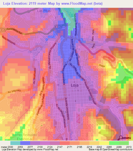 Loja,Ecuador Elevation Map