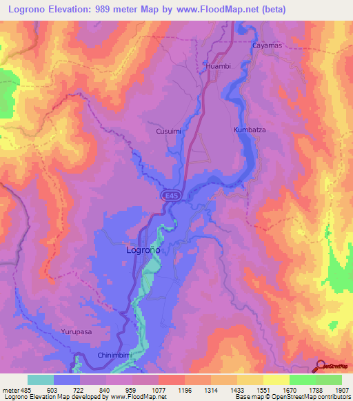 Logrono,Ecuador Elevation Map