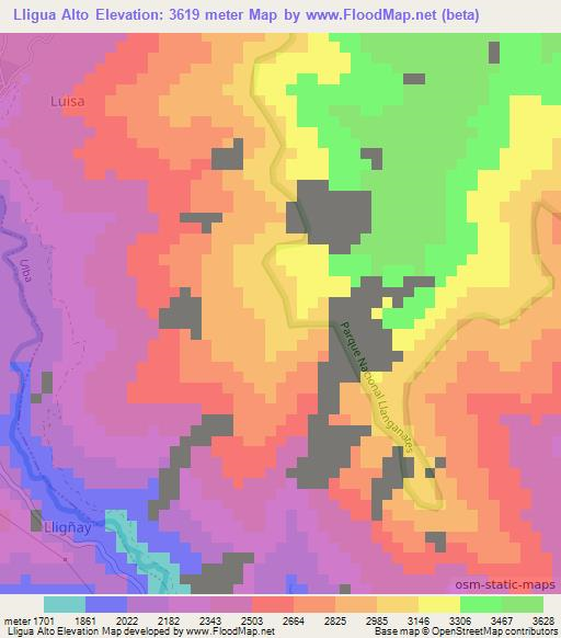 Lligua Alto,Ecuador Elevation Map