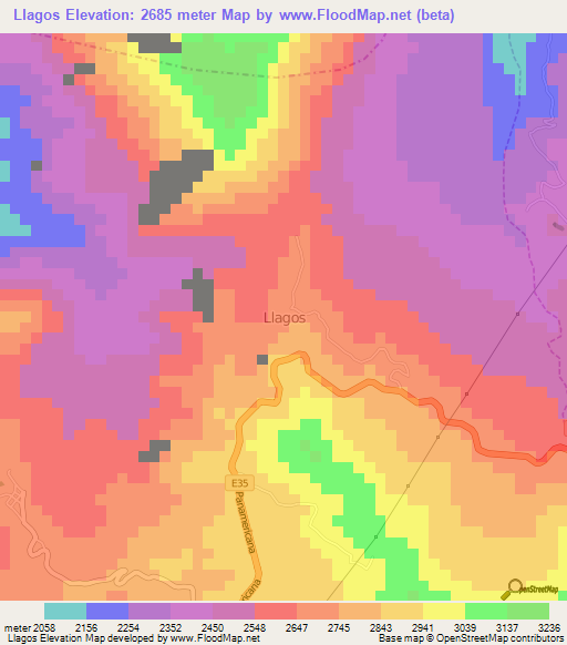 Llagos,Ecuador Elevation Map