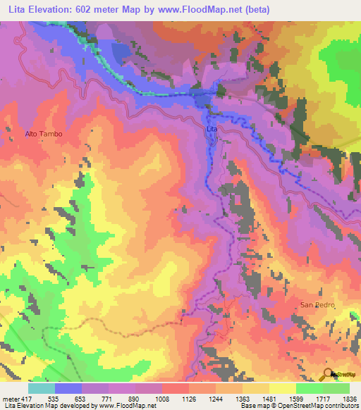 Lita,Ecuador Elevation Map