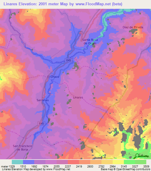 Linares,Ecuador Elevation Map