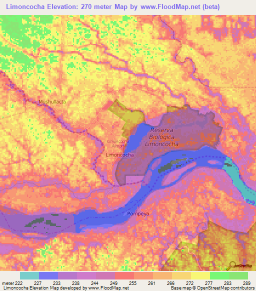 Limoncocha,Ecuador Elevation Map