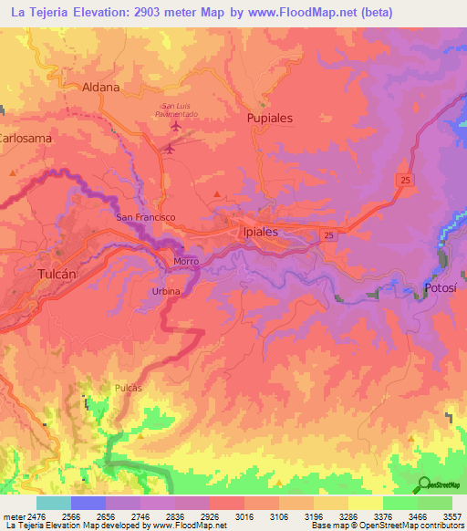 La Tejeria,Ecuador Elevation Map