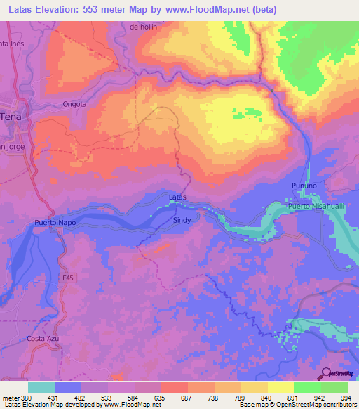 Latas,Ecuador Elevation Map