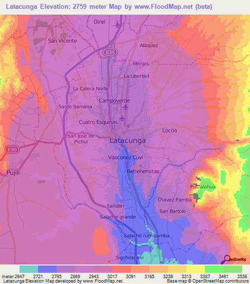 Latacunga,Ecuador Elevation Map