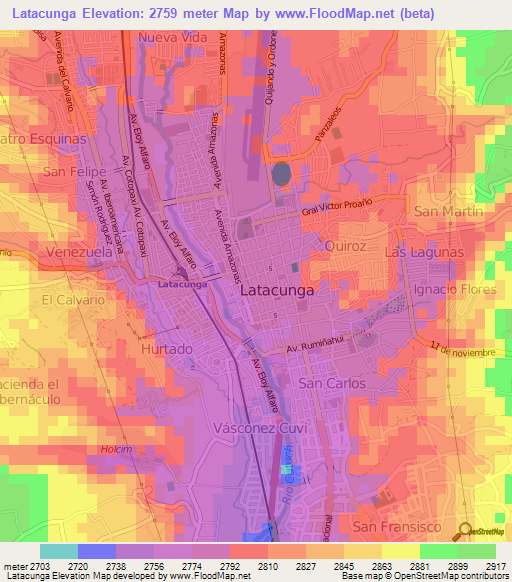 Latacunga,Ecuador Elevation Map