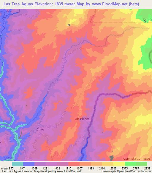 Las Tres Aguas,Ecuador Elevation Map