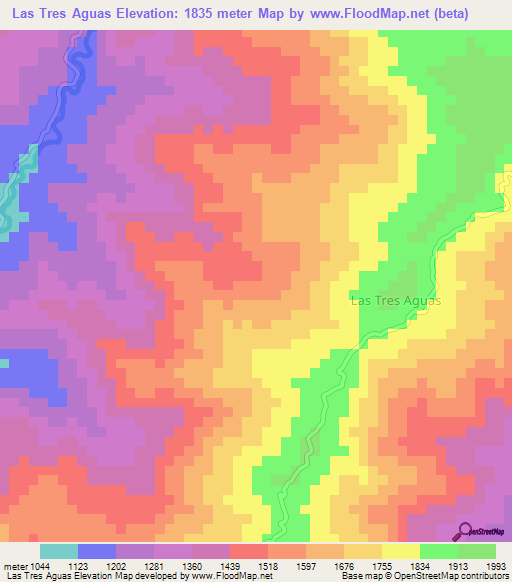 Las Tres Aguas,Ecuador Elevation Map