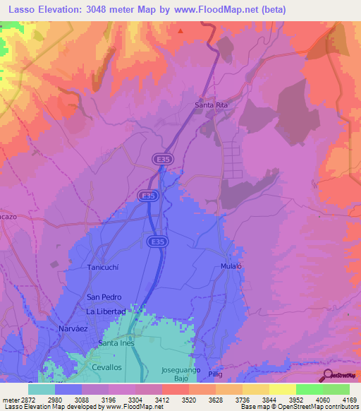 Lasso,Ecuador Elevation Map