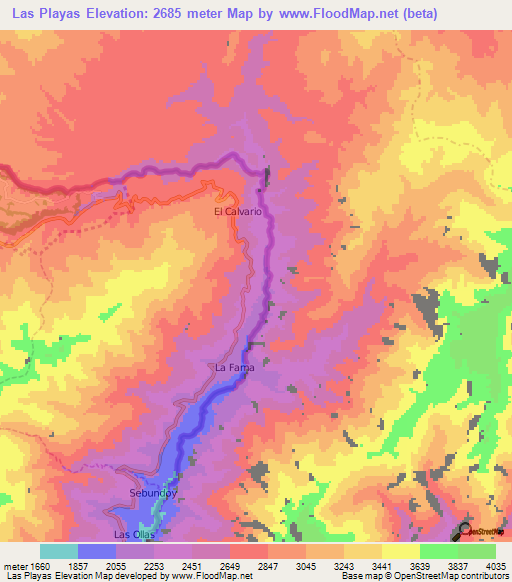 Las Playas,Ecuador Elevation Map