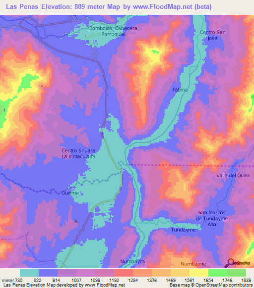 Las Penas,Ecuador Elevation Map