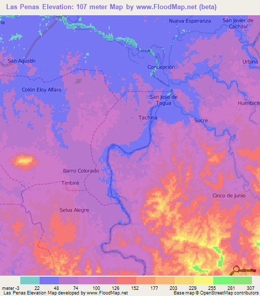 Las Penas,Ecuador Elevation Map