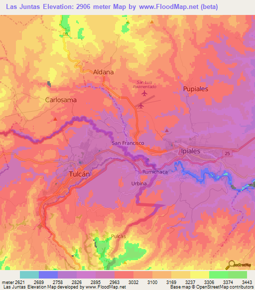 Las Juntas,Ecuador Elevation Map