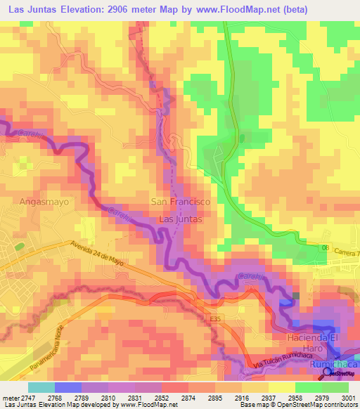 Las Juntas,Ecuador Elevation Map