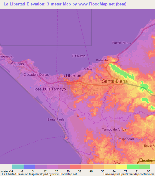 La Libertad,Ecuador Elevation Map