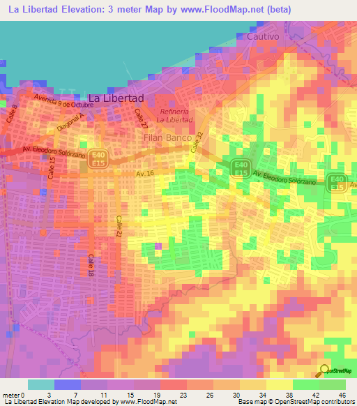 La Libertad,Ecuador Elevation Map