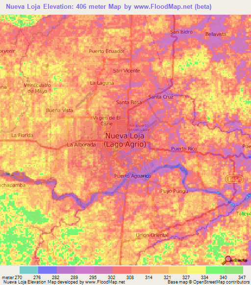 Nueva Loja,Ecuador Elevation Map