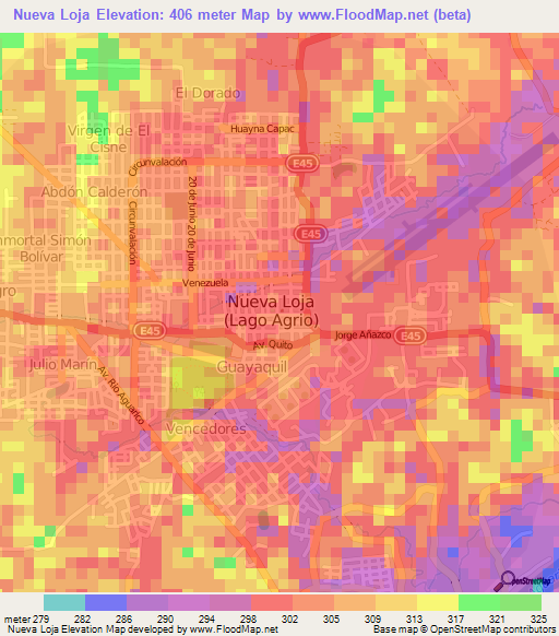 Nueva Loja,Ecuador Elevation Map