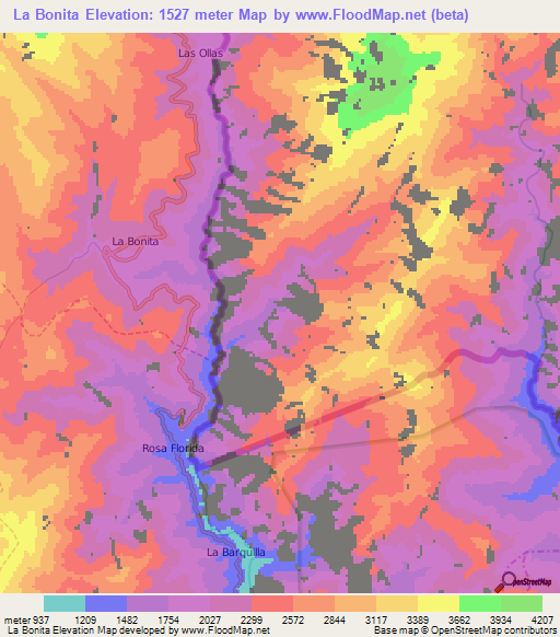 La Bonita,Ecuador Elevation Map