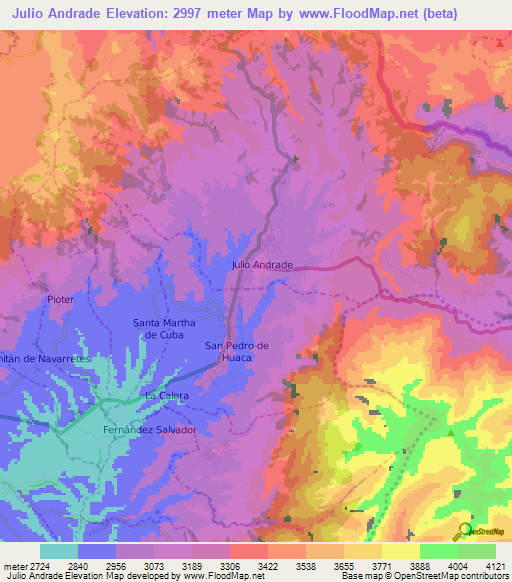 Julio Andrade,Ecuador Elevation Map