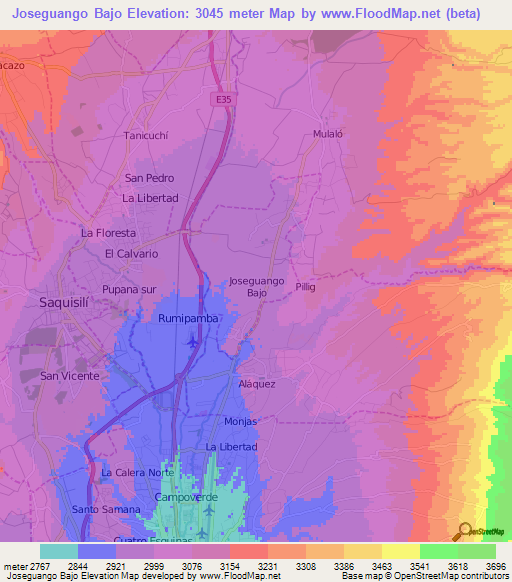 Joseguango Bajo,Ecuador Elevation Map