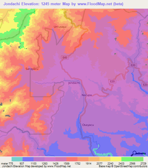 Jondachi,Ecuador Elevation Map