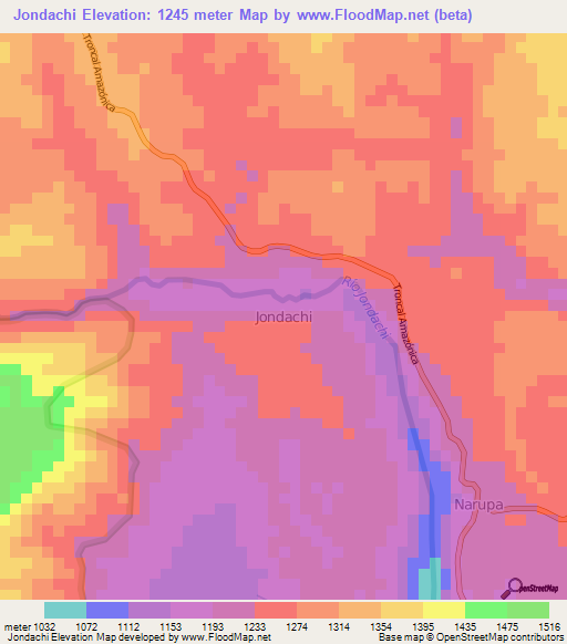 Jondachi,Ecuador Elevation Map