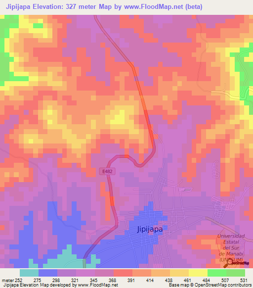 Jipijapa,Ecuador Elevation Map