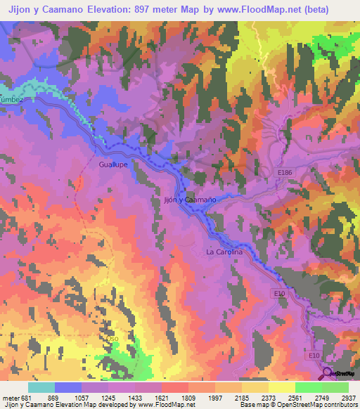 Jijon y Caamano,Ecuador Elevation Map