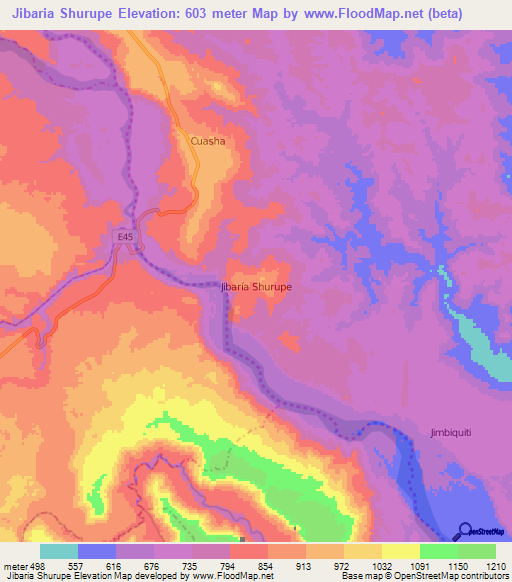 Jibaria Shurupe,Ecuador Elevation Map