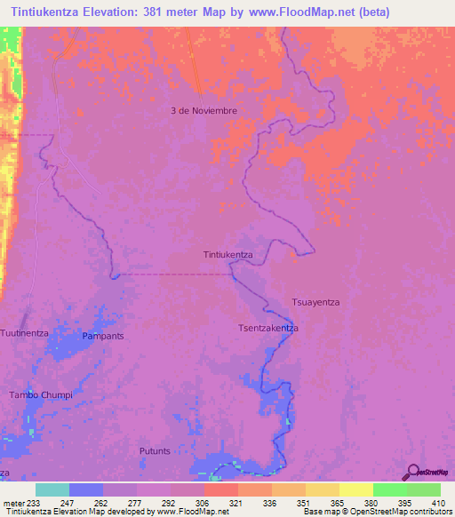 Tintiukentza,Ecuador Elevation Map